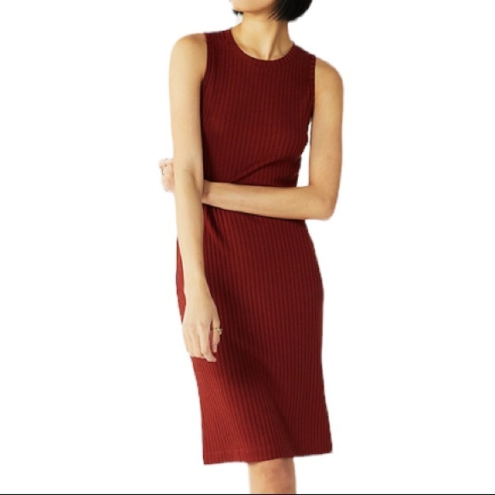 Nine West Ribbed Crewneck Midi Dress Sleeveless Plum Sz S